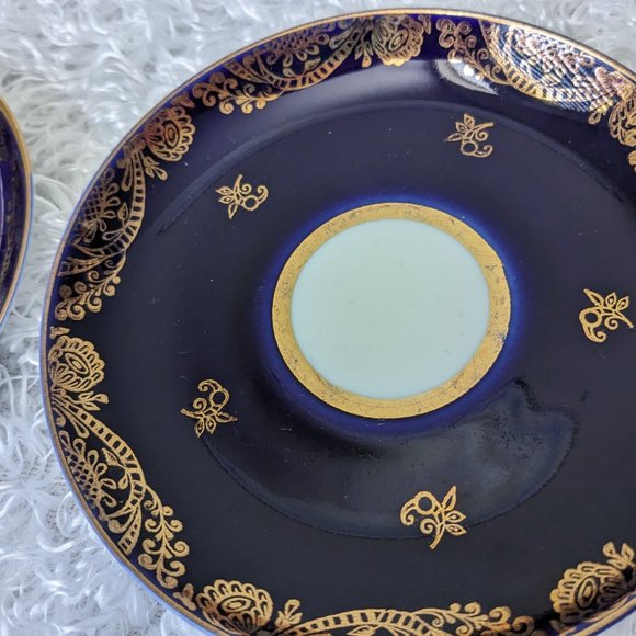 Lomonosov Porcelain Golden Frieze Cobalt 2 Tea Cups Saucers - 22 Karat Gold - Picture 7 of 11